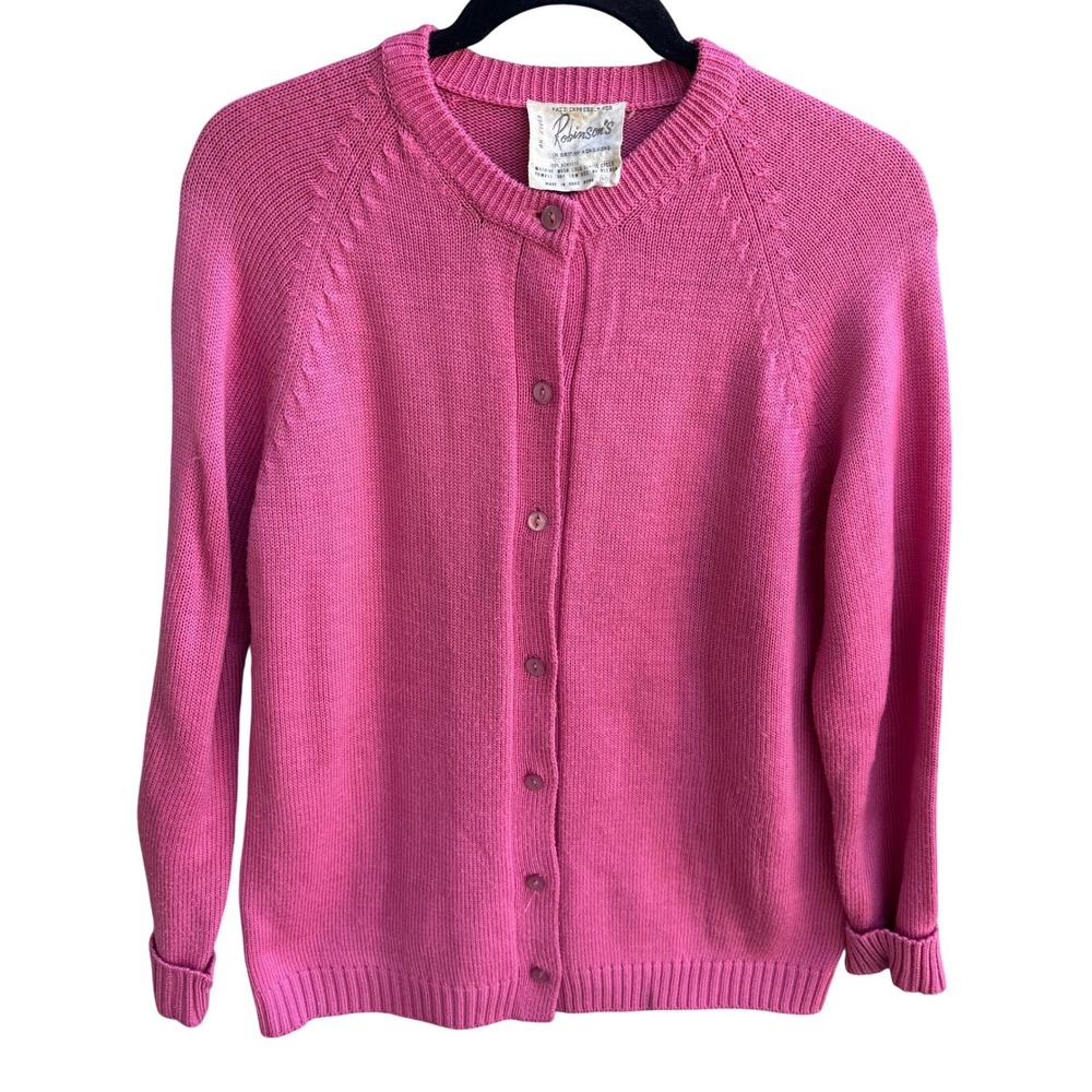 Robinsons Vintage 60s 70s Barbiecore Mod Cardigan Sweater Grandma Core Pink XL